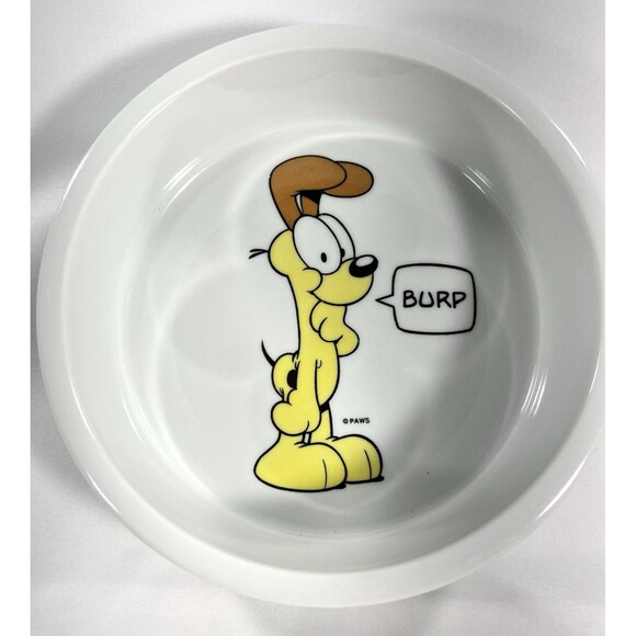 Odie "My Bowl" "Burp" Dog Food Dish White Ceramic 7.75" Round Garfield Comic - Picture 2 of 9